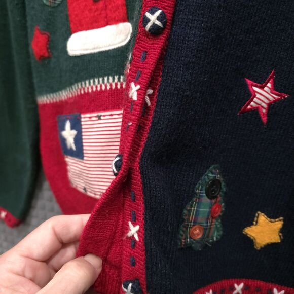 VTG Americana Christmas Sweater Cardigan XL Ugly Party USA 90s Wool Shoulder Pad - Picture 7 of 15